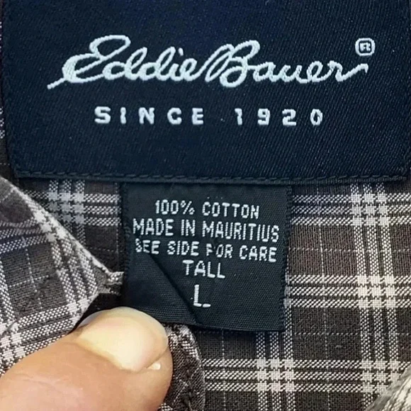 Eddie Bauer Men's Brown Plaid 100% Cotton Long Sleeve Shirt Sz Large - Picture 7 of 10